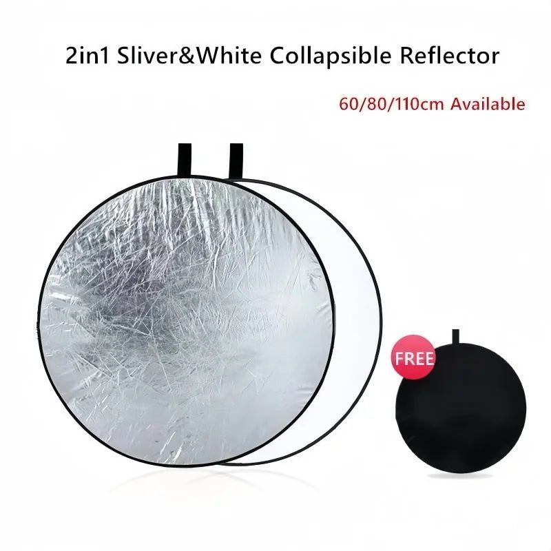24" Reflector 2in1 30CM 60CM 80CM 110CM Silver White Portable Collapsible Soft Light Round Photography for Studio 2in1