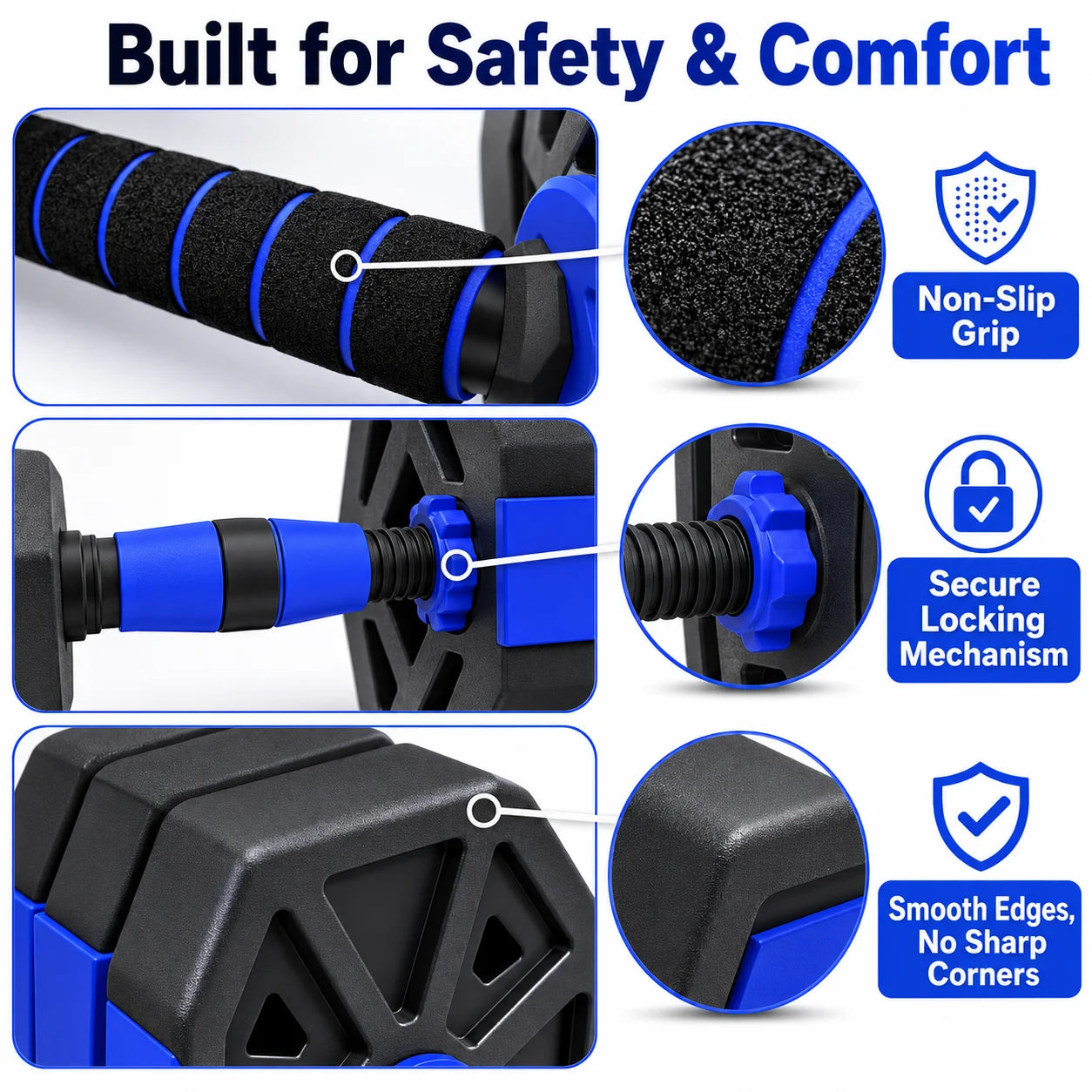 6-in-1 Adjustable Dumbbell Set, Plastic and Sand Filled Kettlebell Barbell Push Up Stand, Home Gym Fitness Equipment for Strength Training, Biceps Squats Lunges, Blue
