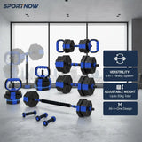 6 in 1 Adjustable Dumbbell Set 20kg to Barbell Kettlebell Push Up Support Home Gym Fitness Weight Training for Men Women