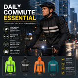 Men Cycling Jacket Reflective Hooded Windproof Water Repellent Bike Windbreaker Lightweight Packable Outdoor Coat