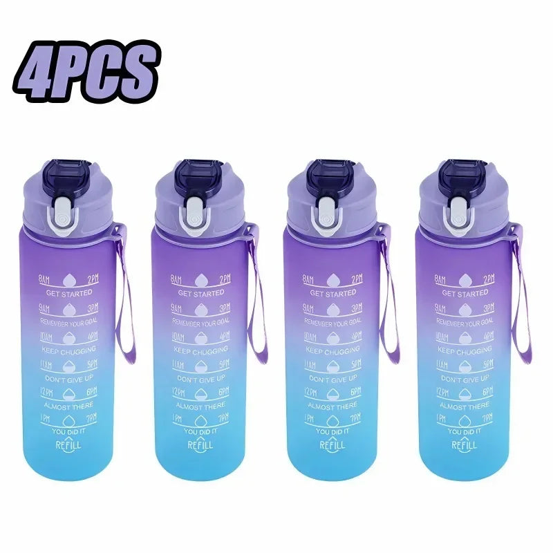 1-8pcs BPA Free Leak Proof Plastic Straw Sports Water Bottle High Quality Tour Hiking Portable  Drink Bottles with Time Marker