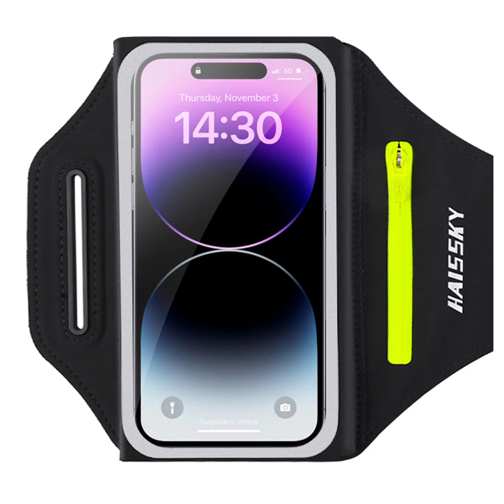 Haissky Running Sport Armband For iPhone 17 16 15 14 13 Pro Max Air Plus Outdoor Workout Zipper Pocket Touchscreen Arm Bag Pouch
