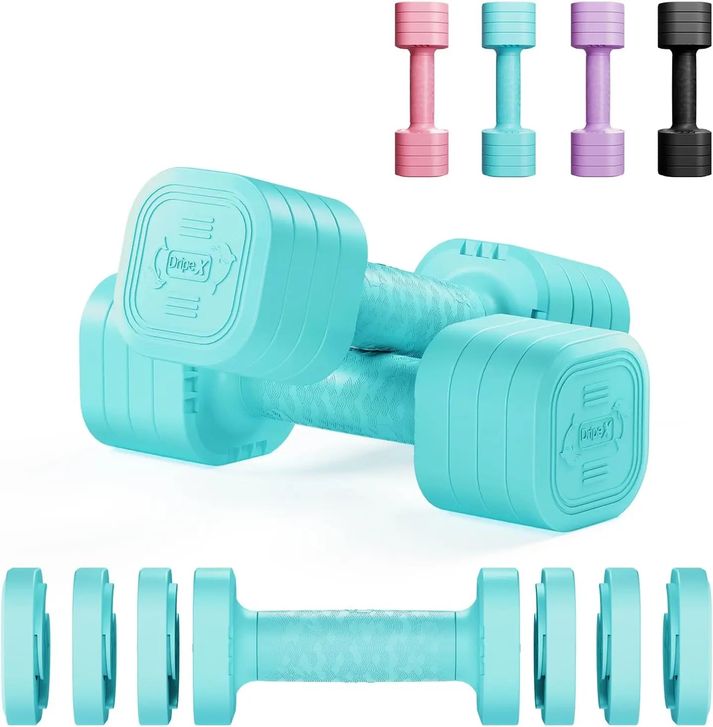 Dripex Adjustable Dumbbells Weight Set 2.5kg 5kg 10kg Dumbbell Pair 4-in-1 Weight Dumbbells Set Women Men with Non-Slip Handle