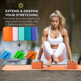 3PCS includes 2 yoga Blocks 1 resistance bands. High-density EVA mats, TPE stretch bands. for beginner yoga, stretching exercise
