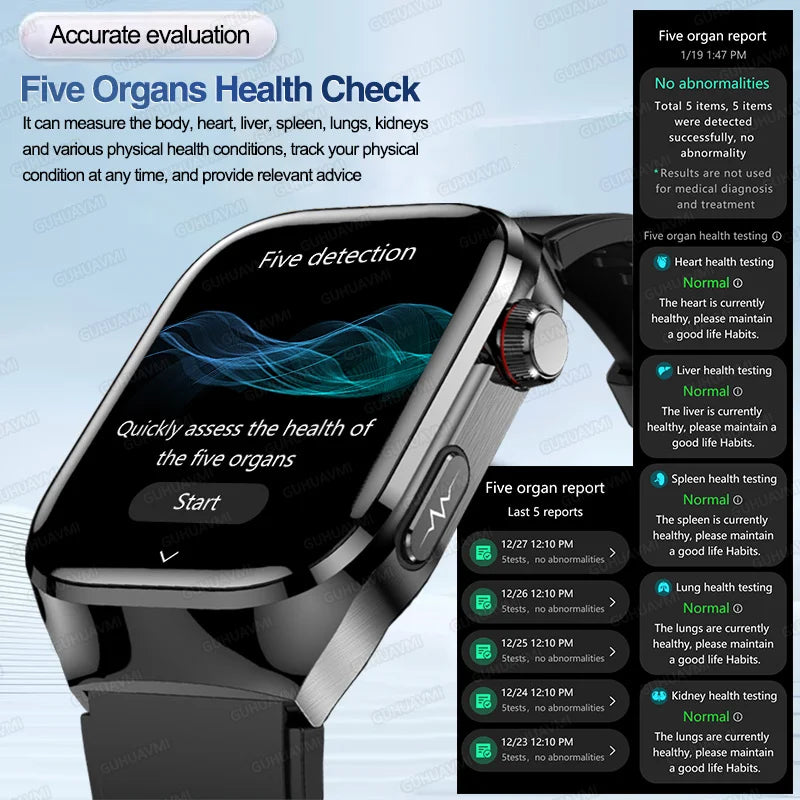 New ECG Smart Watch Men Women, Health Diagnosis, Organ Monitoring, Body Analysis, Blood Pressure, Blood Oxygen, Blood Fat, Uric Acid, Temperature Monitor, Bluetooth Call, Waterproof Fitness Tracker, Sports Smartwatch