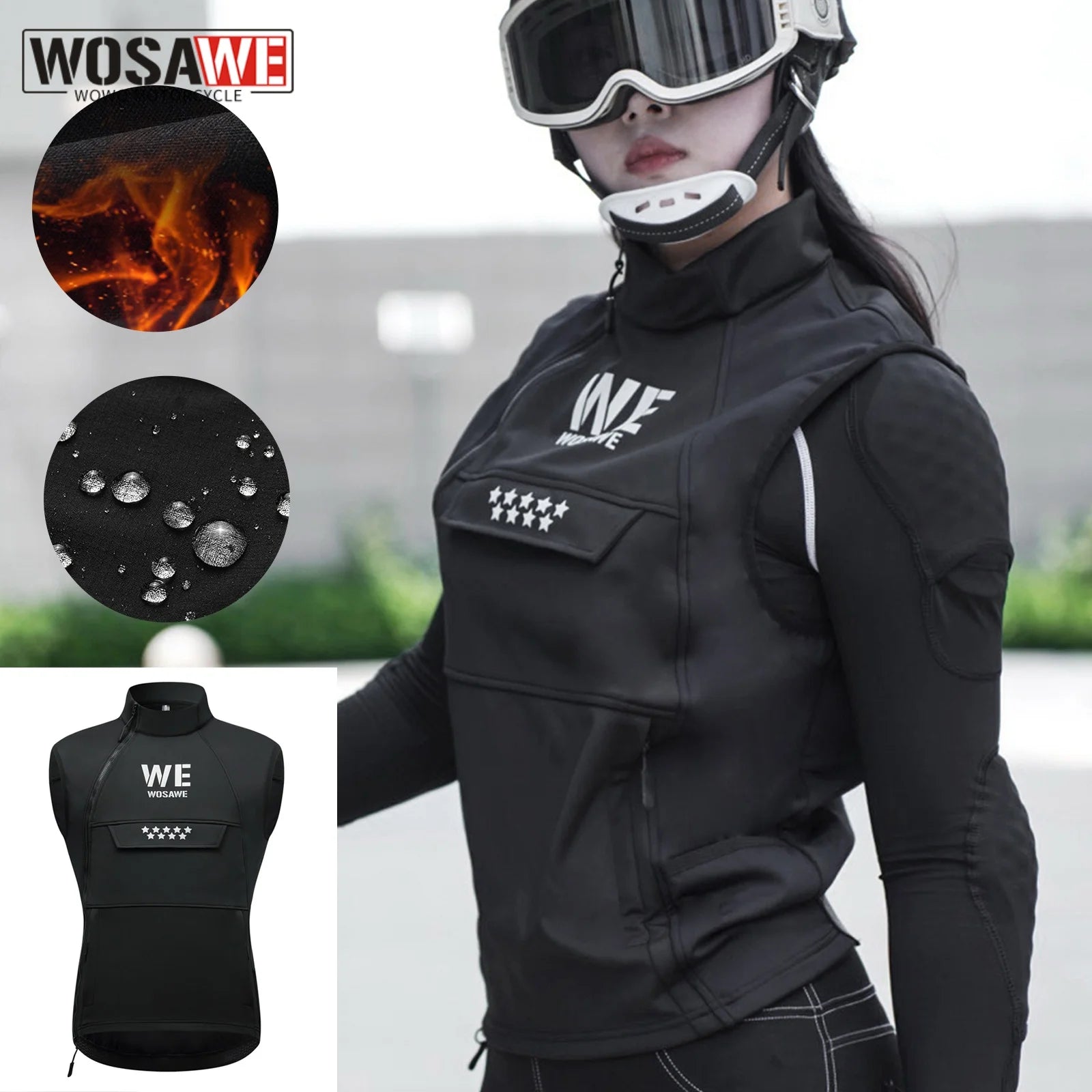 WOSAWE Multi-Pocket Men's Motorcycle Vest Sleeve-Less Jacket Motorcycle Rider Vest Reflective Warm Motorcycle Off Road Vest