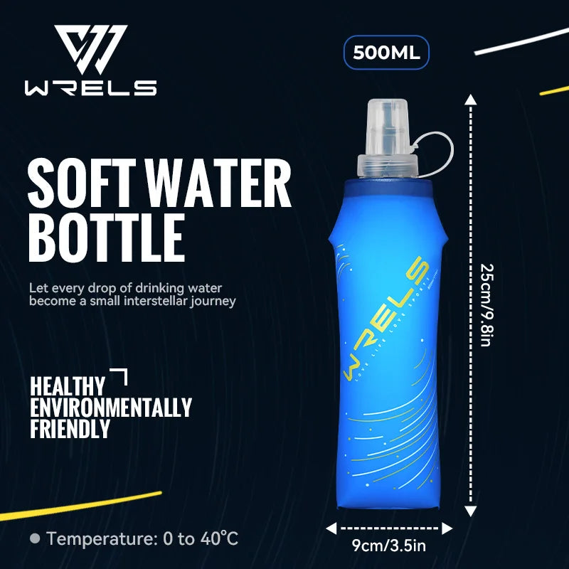 WRELS Soft Folding Water Bottles BPA-Free Collapsible Flask Lightweight Running Water Bottle Sports Water Bag TPU Soft Flask