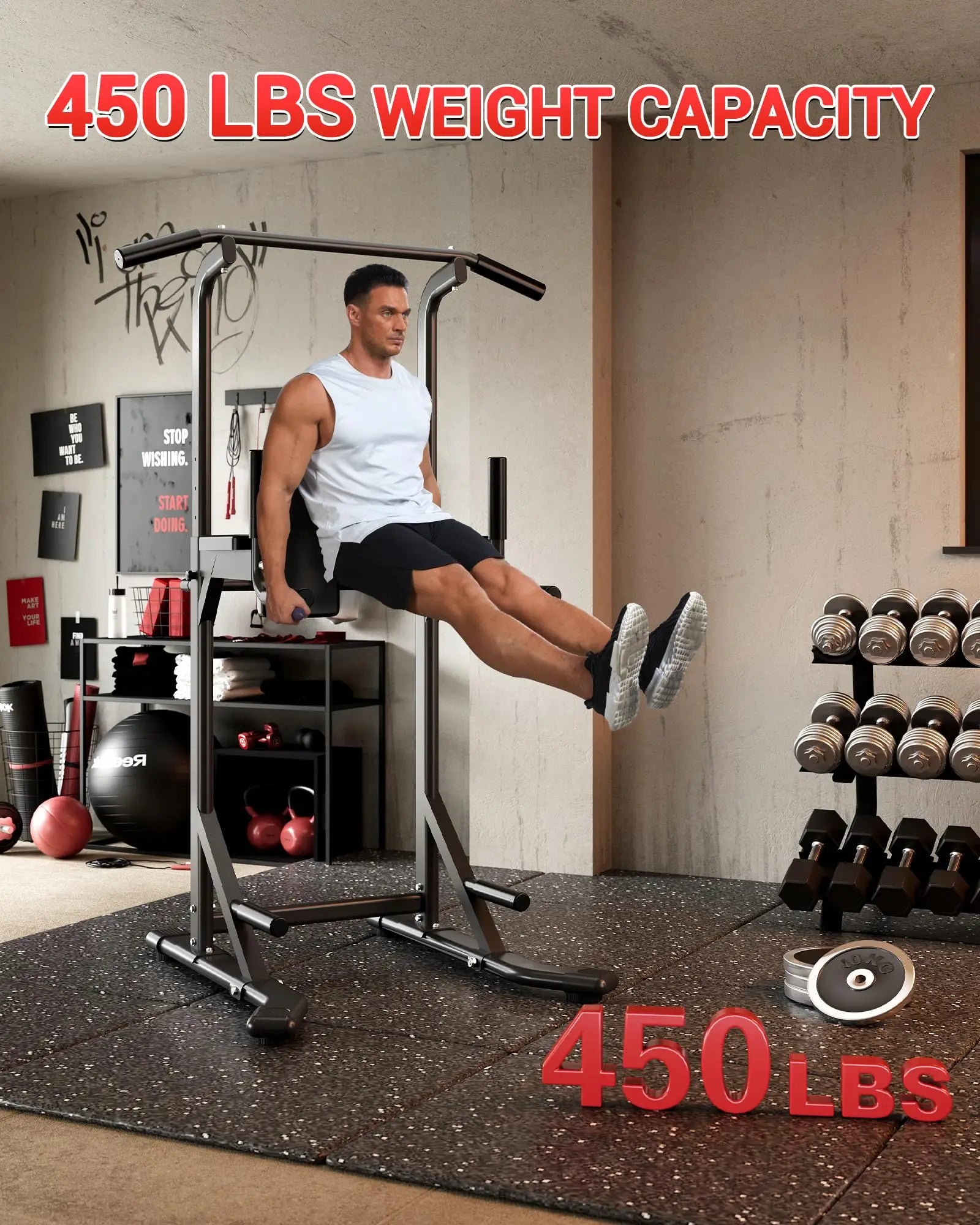 Heavy Duty Power Tower Pull Up Bar Free-Standing Dip Station 200KG Home Gym Multi-Function Strength Training Fitness Equipment