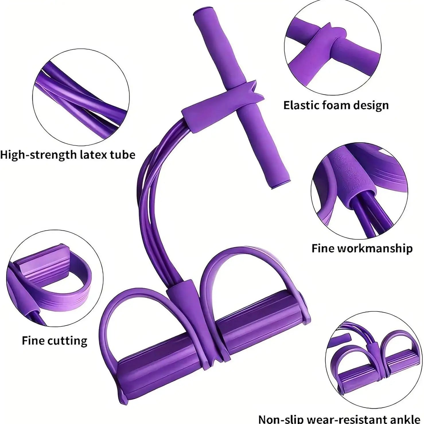 6-Tube Elastic Yoga Pedal Puller, Resistance Band for Abdomen Waist Arm Leg Stretching, Fitness Workout Equipment
