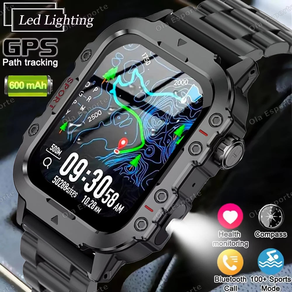 2026 New Military Smart Watch Men 3ATM Outdoor Sports Fitness Tracker Blood Pressure Health Monitoring BT Call GPS Smartwatch