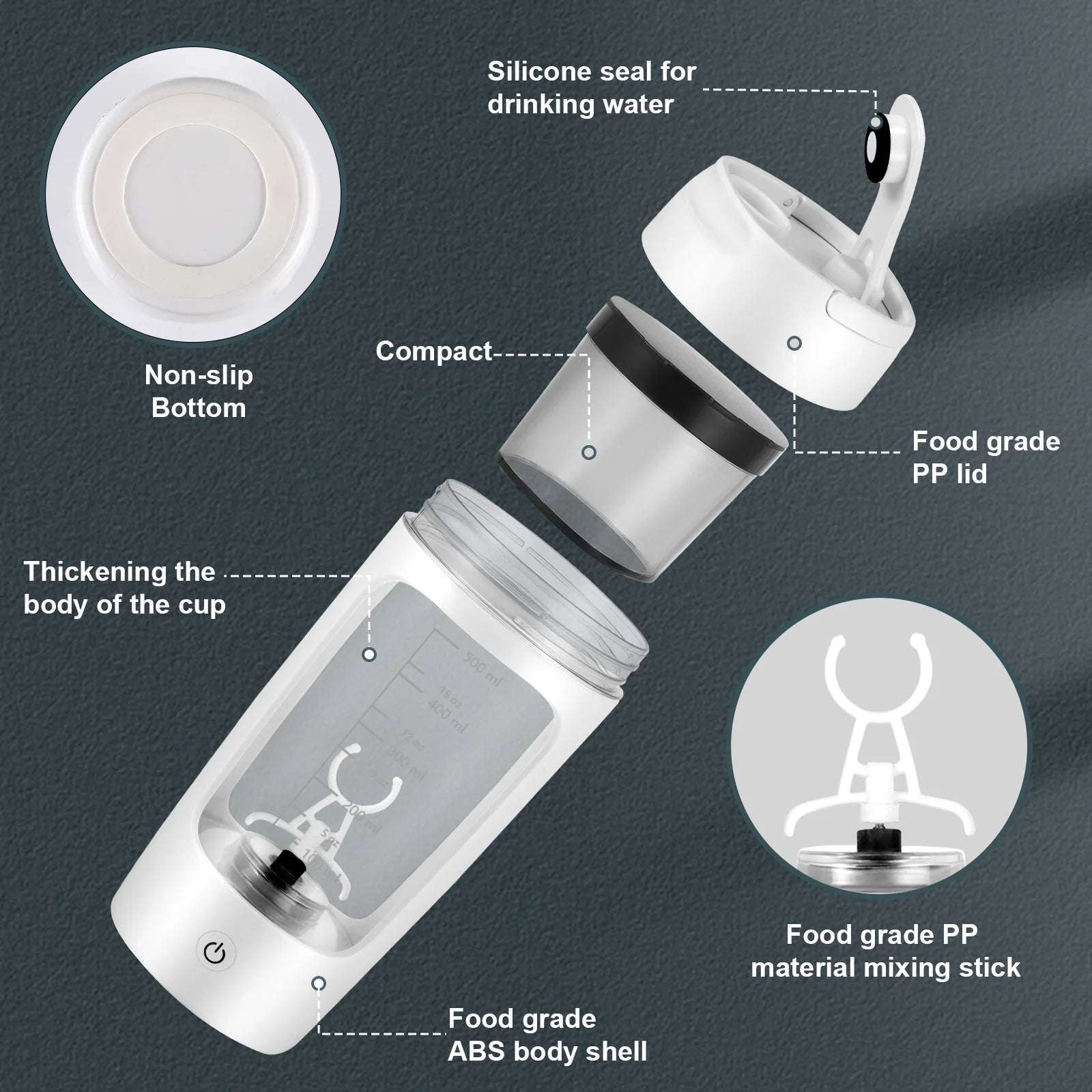 Electric Shake Cup Fully Automatic Mixing Cup Charging Milk Shake Sports Portable Protein Powder Shake Cup，650ml