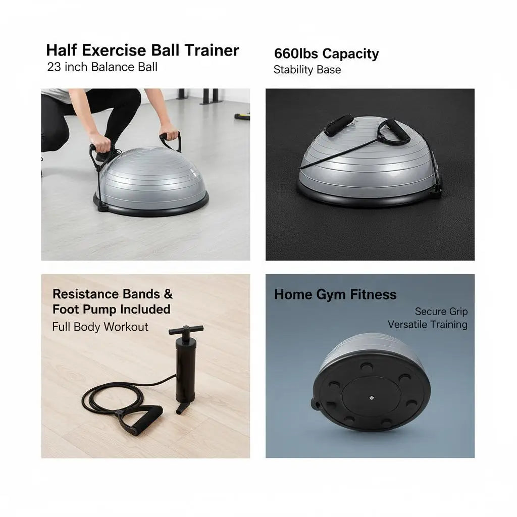 Fitness Half Ball 62cm Balance Ball 300kg Capacity Balance Station with Resistance Band and Foot Pump