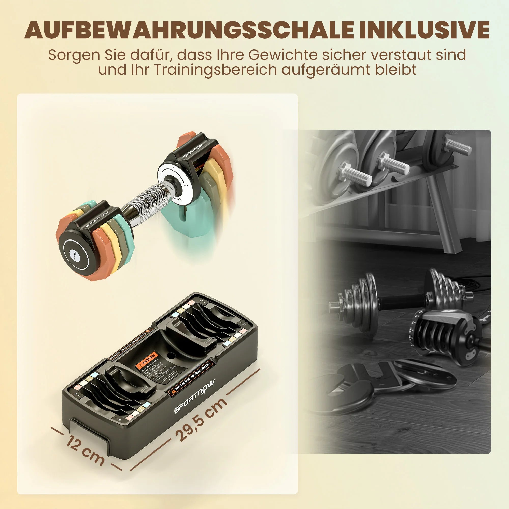 Adjustable dumbbell set, 1-5 kg dambbells, with quick-adjust storage area, non-briefs hand to save space