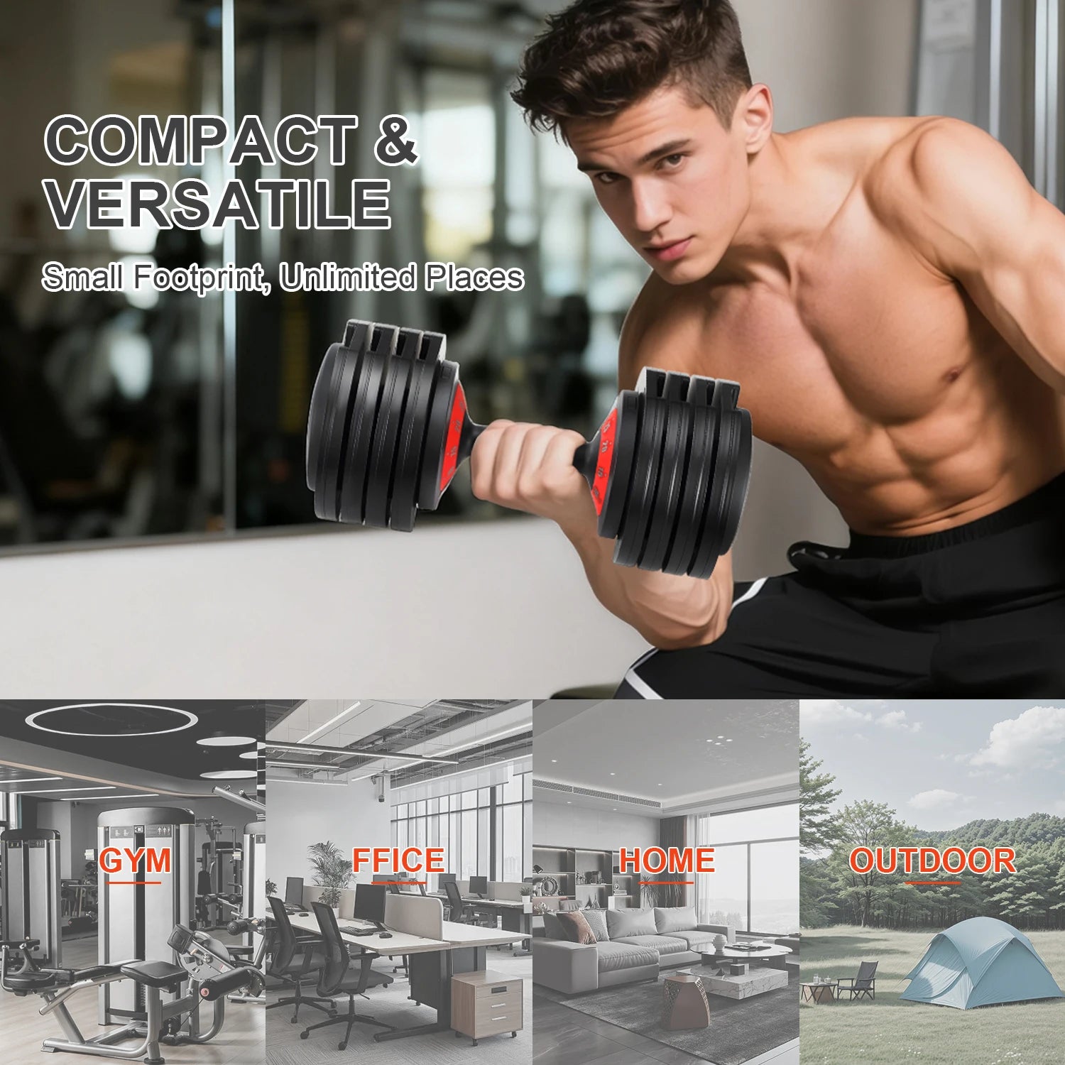 Adjustable All-in-One Dumbbell，5-Level One-Touch Weight Adjustment For Quick Intensity Switching