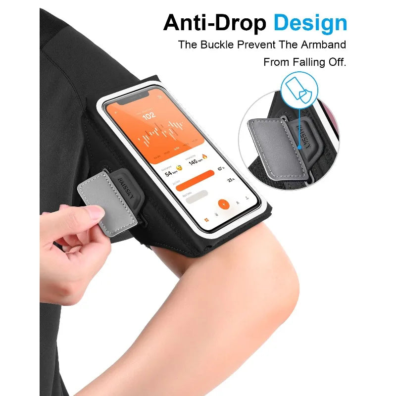 Haissky Running Sport Armband For iPhone 17 16 15 14 13 Pro Max Air Plus Outdoor Workout Zipper Pocket Touchscreen Arm Bag Pouch