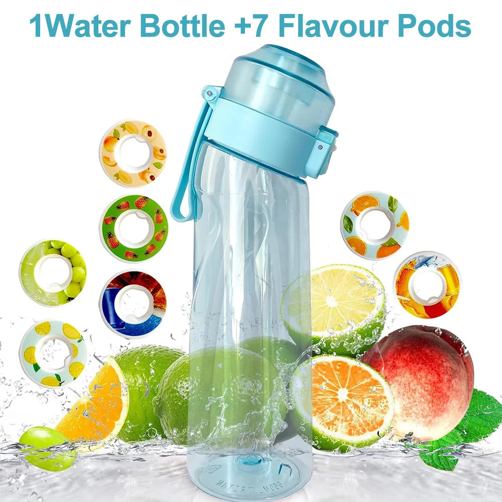 650ML Sports Air Water Bottle BPA Free, Fruit Scent Pods Air Flavor Caps,Leak Proof Sports Water Cup for Outdoor Running Gym