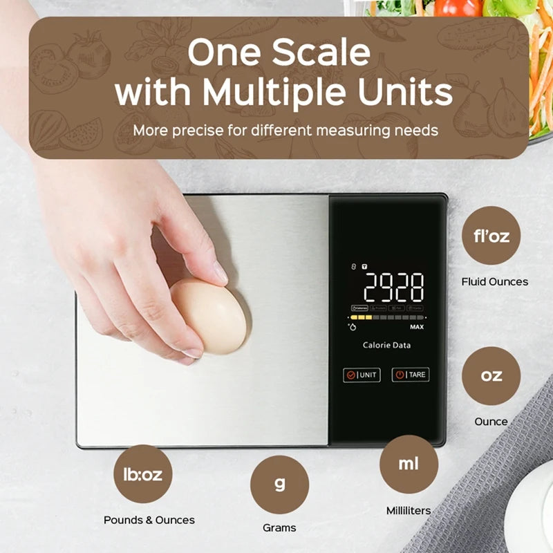 Digital Kitchen Scale 5kg Smart Food Calories Calculator Nutrition Stainless Steel Kitchen Scale Smart Scale Kitchen-ABYS