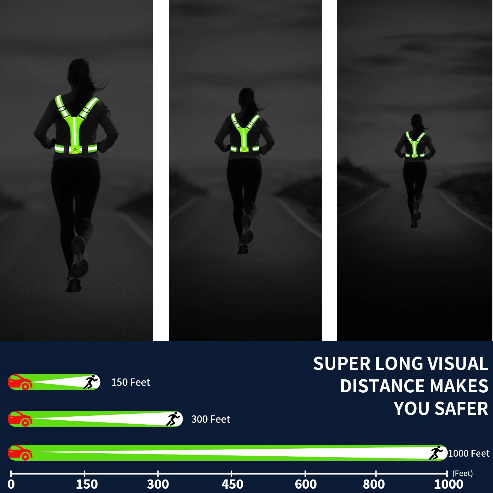 LED Night Running Vest Reflective Cycling Walking Highlight Security Vests USB Rechargeable Safety Straps for Kids Adults Biking