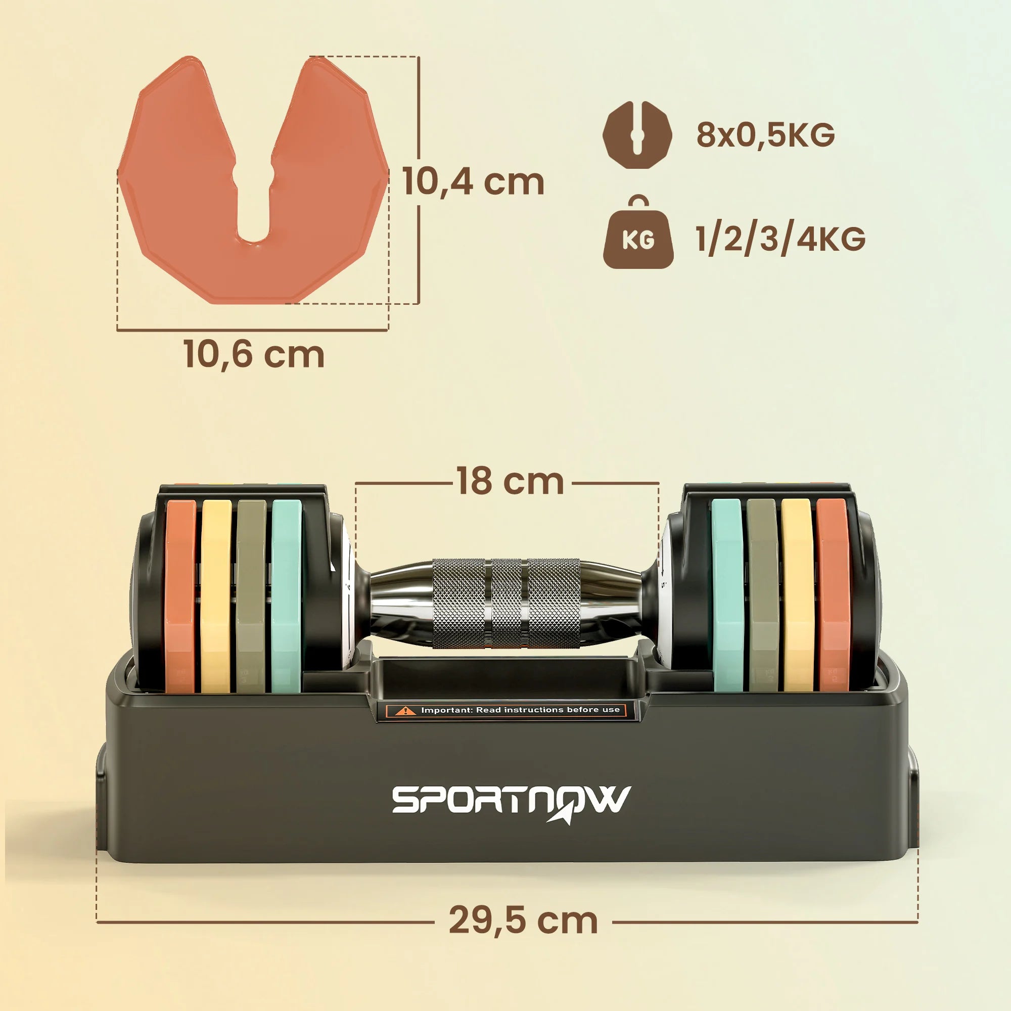 Adjustable dumbbell set, 1-5 kg dambbells, with quick-adjust storage area, non-briefs hand to save space