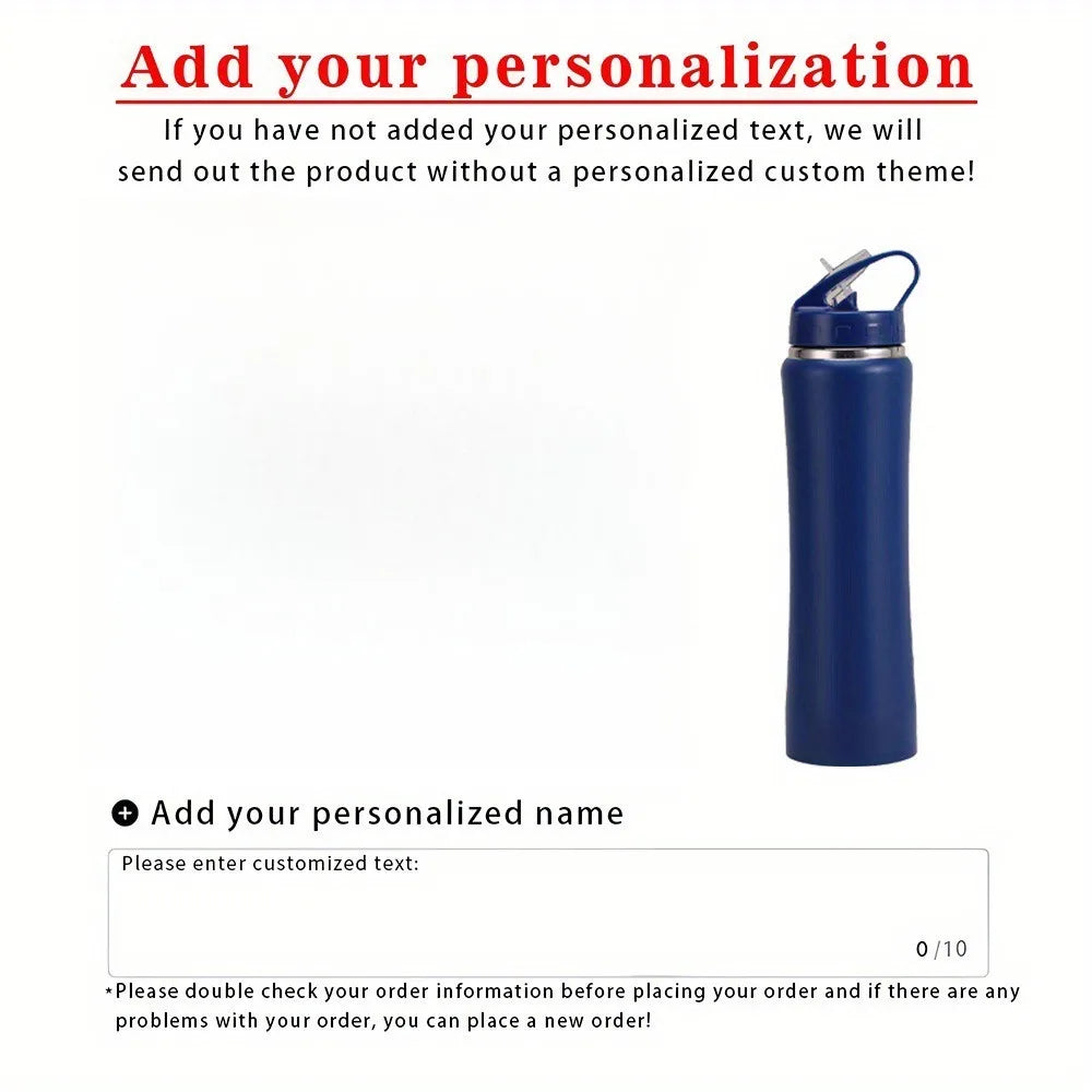 Personalized Insulated Stainless Steel Water Bottle with Straw - Engraved Fitness/Cycling Bottle, Perfect Gift for Men & Women
