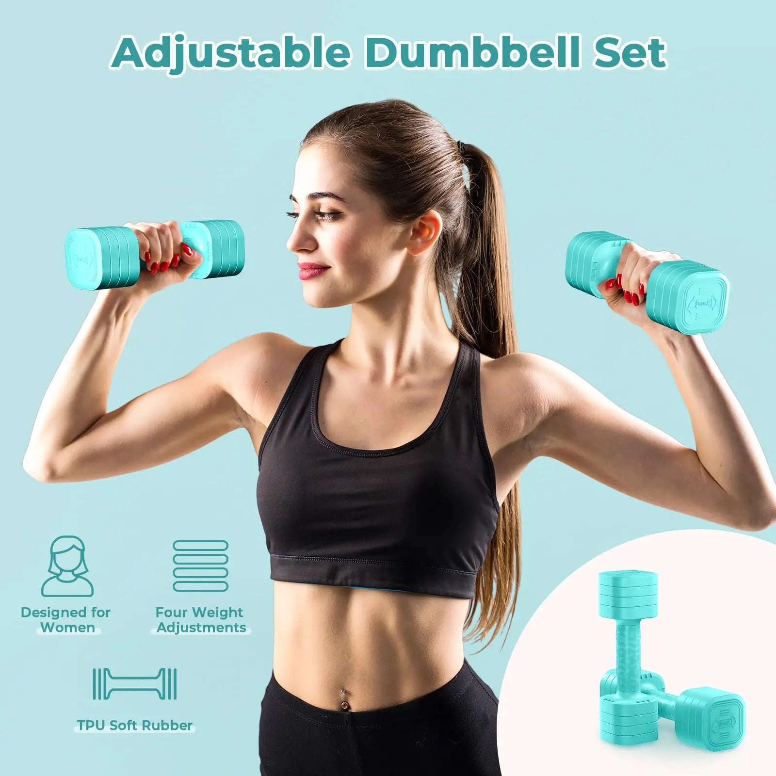 Dripex Adjustable Dumbbells Weight Set 2.5kg 5kg 10kg Dumbbell Pair 4-in-1 Weight Dumbbells Set Women Men with Non-Slip Handle
