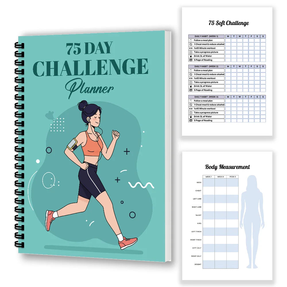 1PC 75-Day Challenge Fitness Planner Notebook, Track Habits, Meals, Mood, and Workouts, Daily Wellness Journal for Health & Disc