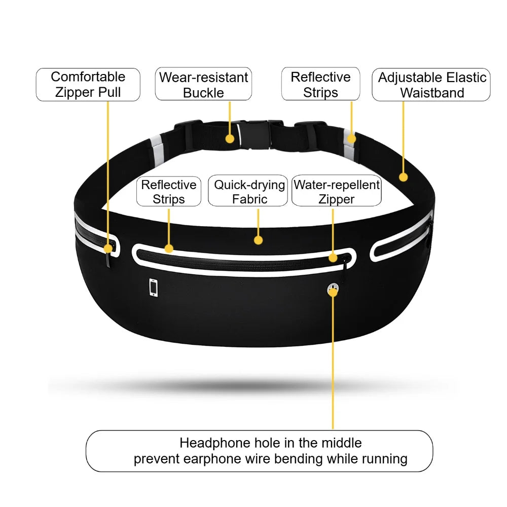 Slim Waist Bag Multi-Functional Invisible Running Waist Pack Large-Capacity Breathable Fanny Pack Portable Jogging Waist Bag