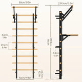 Wall-Mounted Climbing Frame with Pull-up and Dip Bars – 86.6-Inch Indoor Climbing Rack, Wall-Mountable – Adult Wooden Climbing W