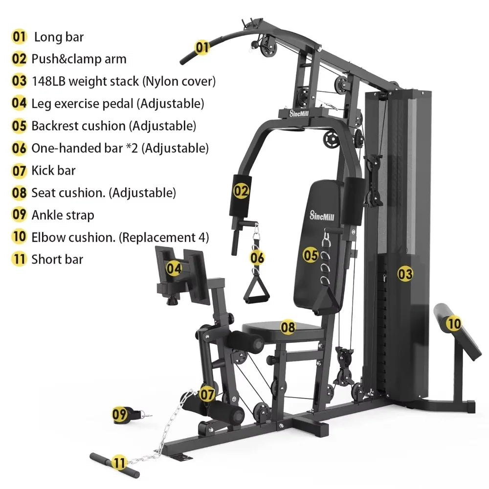 148LB Multifunctional Home Gym Full Body Workout Equipment Cable Pulley System Strength Training Fitness Exercise Machine Set