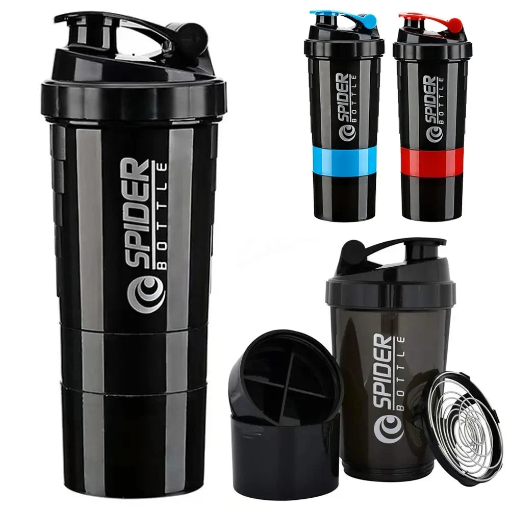 Large Capacity 3 Layers Protein Shaker Bottle with Mixing Cup for Body Building Exercise Water Shaker Cup Powder Shake Mixer