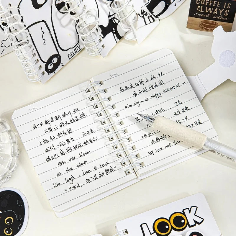 A7 Pocket Spiral Notebook with Velcro Closure Capybara Panda Mini Journal for Student Vocabulary Motivational Portable Pad
