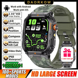 2026 1000mAh military outdoor smartwatch 2.01 inches LED flashlight IP68 waterproof Heart rate sleep Bluetooth call sport watch