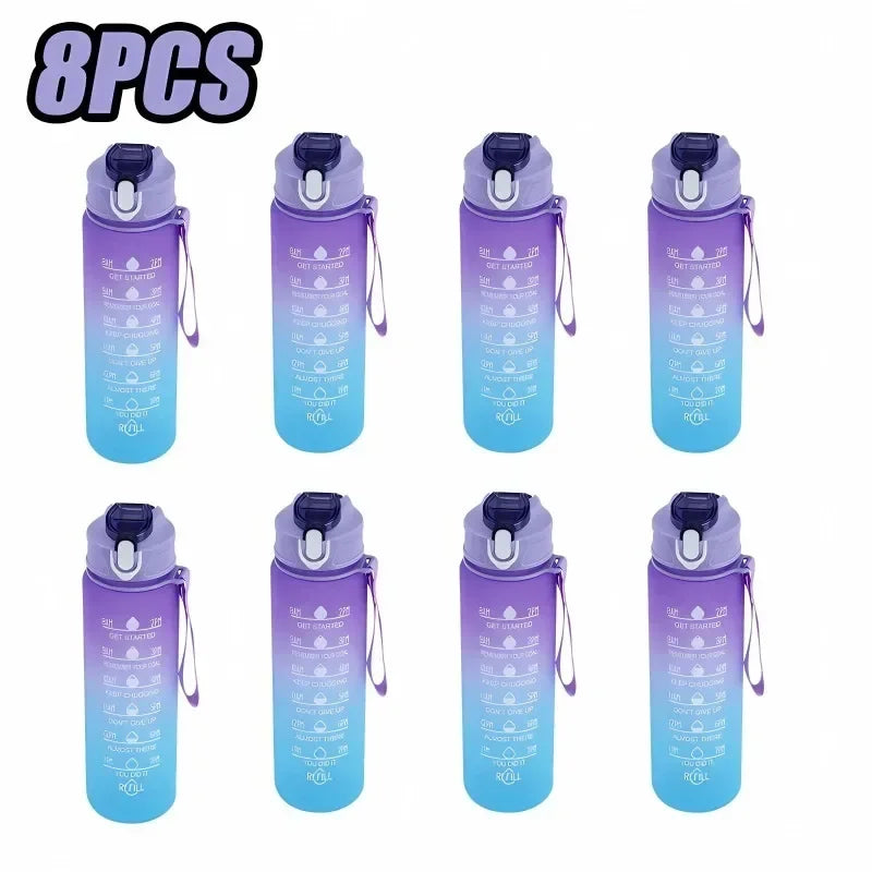 1-8pcs BPA Free Leak Proof Plastic Straw Sports Water Bottle High Quality Tour Hiking Portable  Drink Bottles with Time Marker