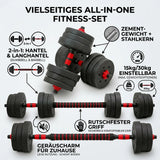 2-In-1 Dumbbells, Dumbbell Set with Connecting Steel Pipe, 15Kg, 30Kg, Tinted Black, Adjustable, Suitable for Balcony, Living Room, Fitness Studio, Equipment for Women And Men.