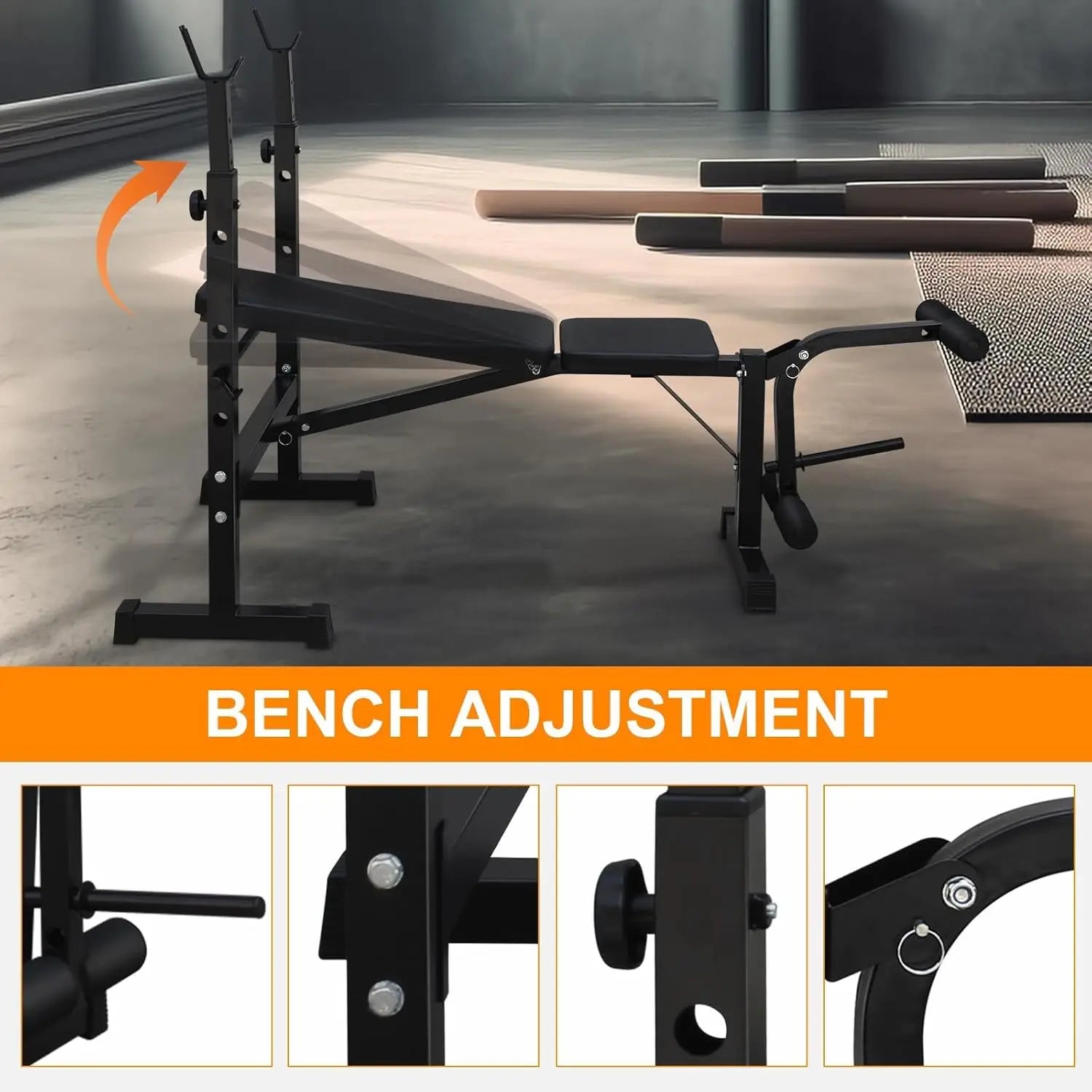 Adjustable Weight Bench Set with Squat Rack/LAT Pulldown/Leg Extension Heavy Duty Home Gym Strength Training Equipment