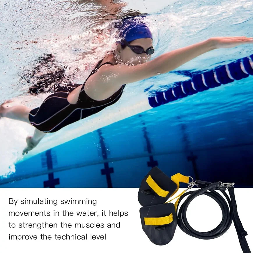 Swimming Resistance Band Set with Hand Paddles Handles Exercise Workout Bands for Men Women 1.2m Stretch Cord