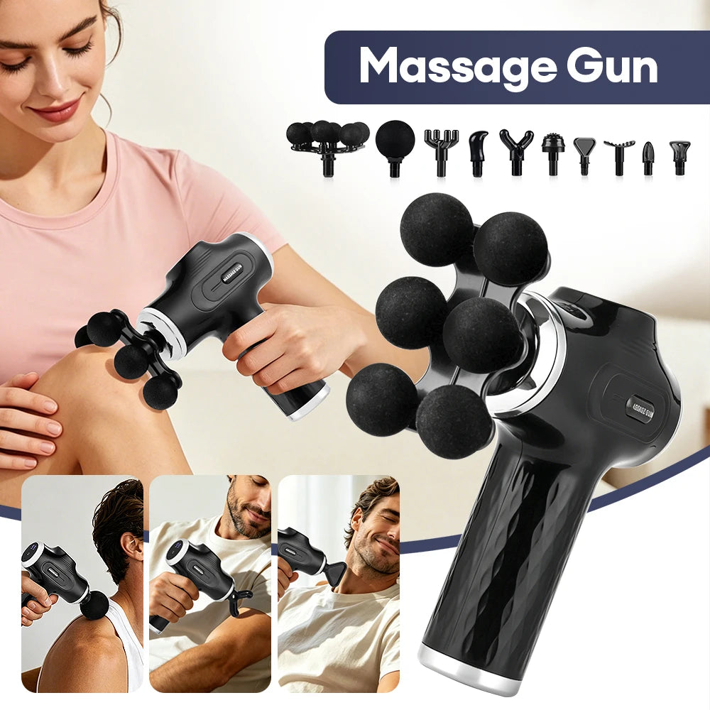 High Power Fascia Massage Gun Replaceable Massage Heads High-Frequency Vibration Body Massage Gun Full Body Muscle Relaxation