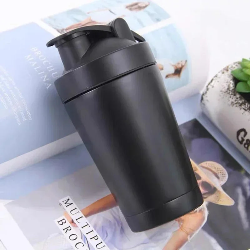 Protein Powder Shaker Bottle 500/750ml Leak Proof Water Bottle for Gym Fitness Sport Whey Shakes Cup with Scale Stainless Steel