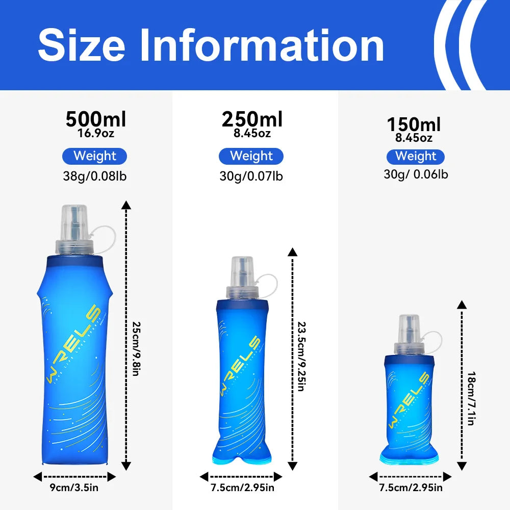 WRELS Soft Folding Water Bottles BPA-Free Collapsible Flask Lightweight Running Water Bottle Sports Water Bag TPU Soft Flask