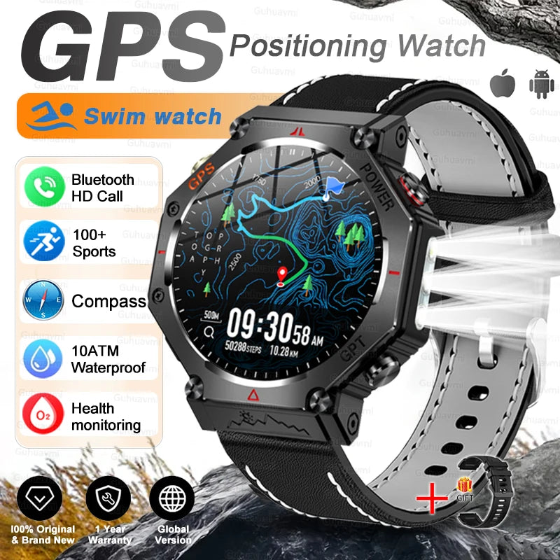 GPS New Titanium alloy Smart Watch AMOLED 10ATM Waterproof Compass Tactics Flashlight Voice Call Sport Men Fitness Swim Bracelet
