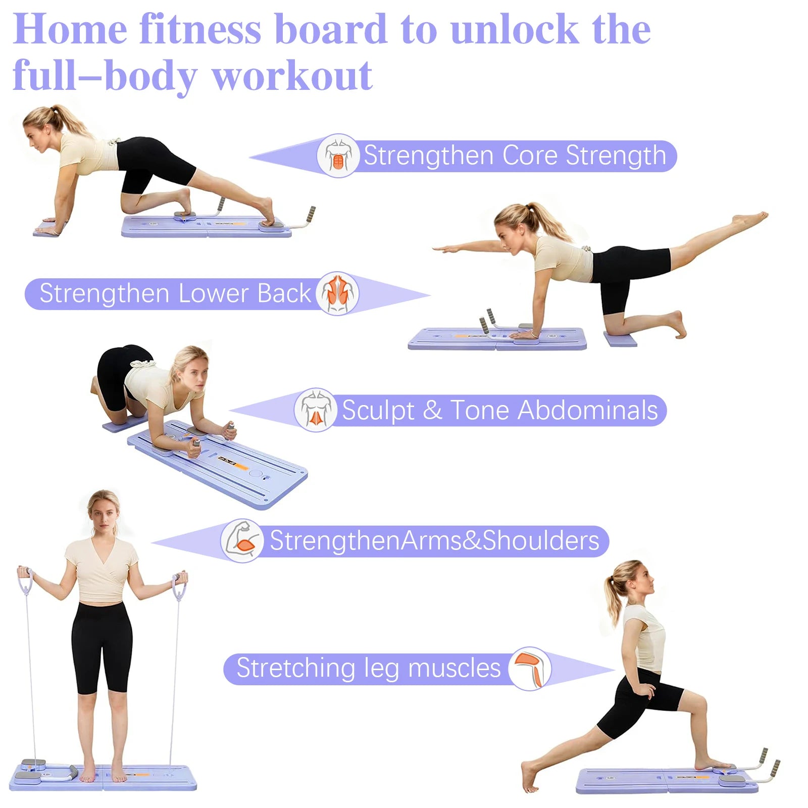 Multi-functional Pilates Board Automatic Rebound Abdominal Exercise Equipment Foldable Fitness Push Up Board with Resistance Bands EVA Elbow Pad Phone Holder for Home Office Full Body Core Workout Max 100kg
