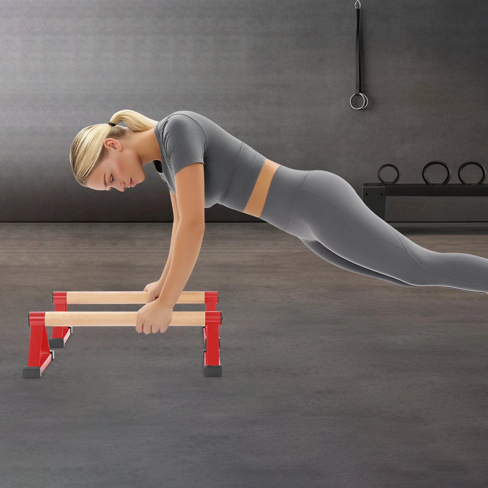 50cm Red Triangle Push Up Bars, Beech Wood+Steel Handstand Bars 400kg Load Capacity Calisthenics Pushup Stands Freestanding