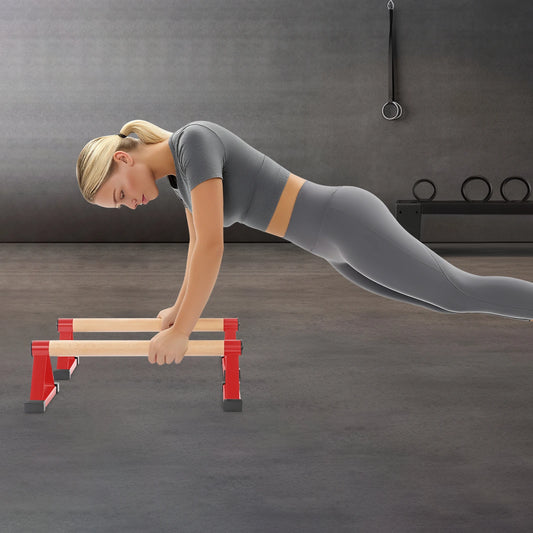 50cm Red Triangle Push Up Bars, Beech Wood+Steel Handstand Bars 400kg Load Capacity Calisthenics Pushup Stands Freestanding