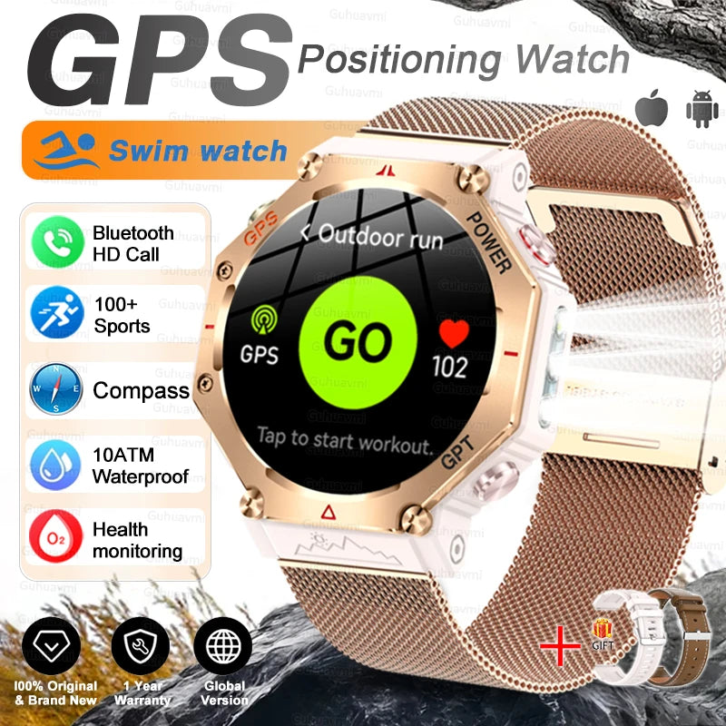 GPS New Titanium alloy Smart Watch AMOLED 10ATM Waterproof Compass Tactics Flashlight Voice Call Sport Men Fitness Swim Bracelet