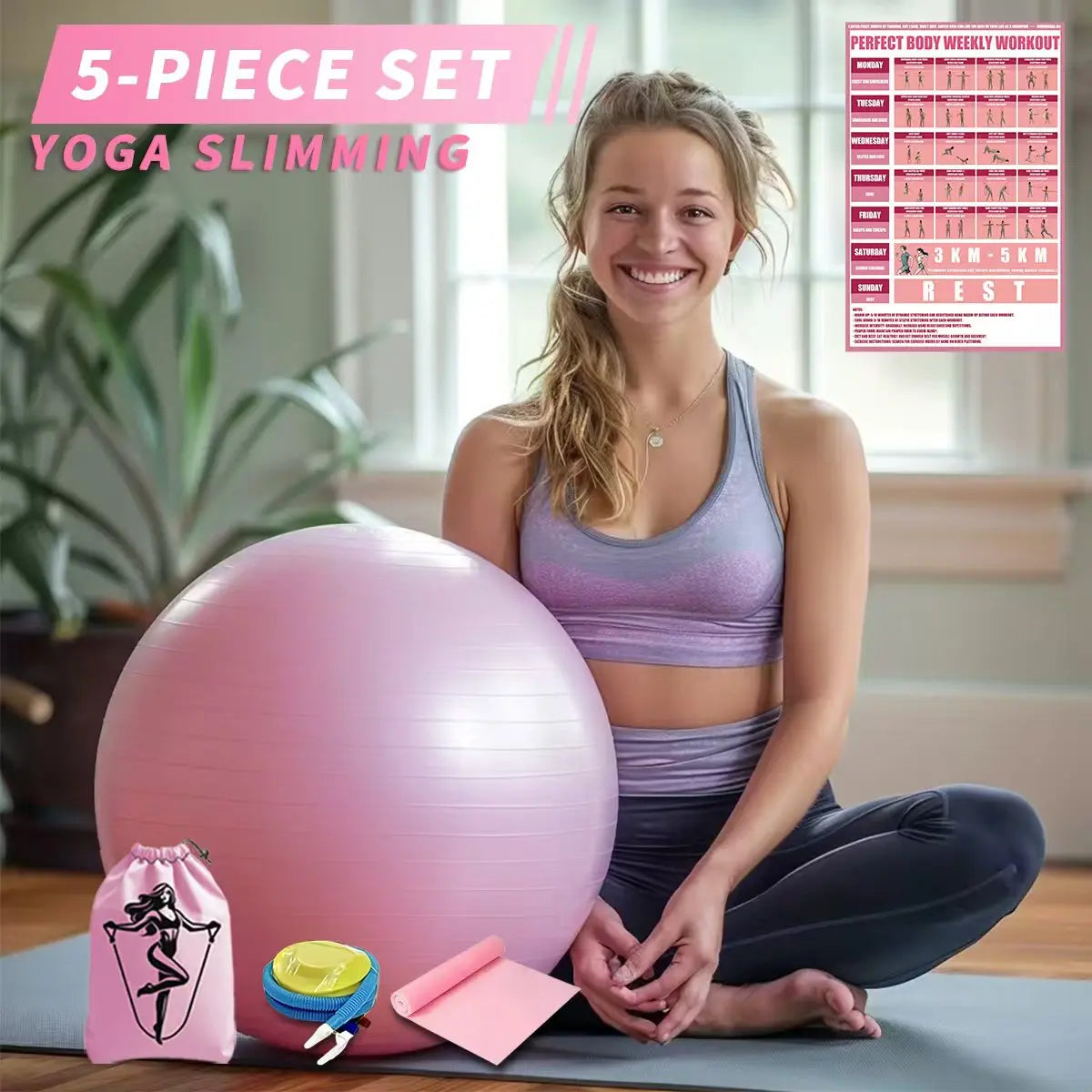 5pcs Yoga Ball Set for Gymnastics, Balance Training, Body Shaping and Thickening Durable Fitness Balls Home Fitness Supplies