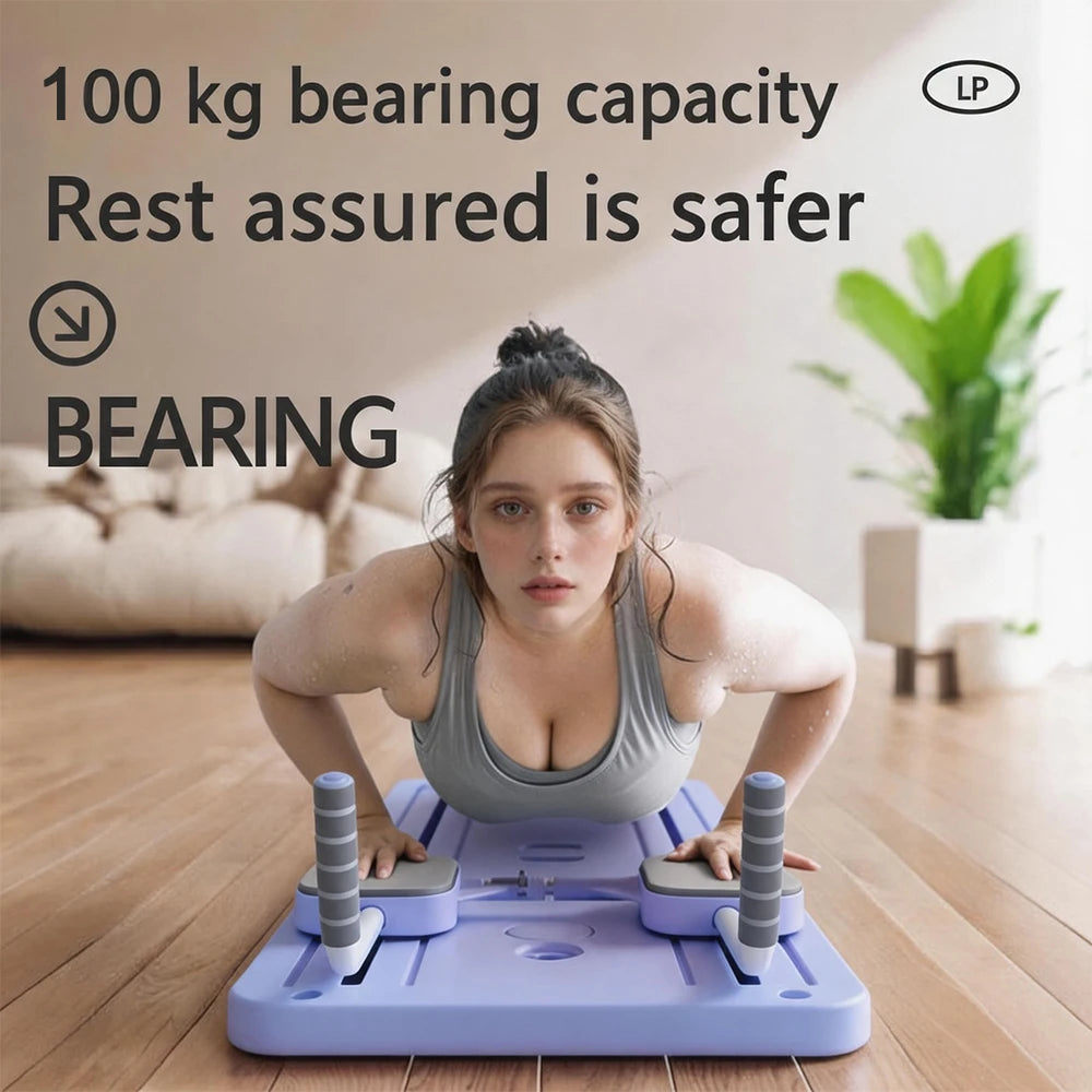 Multi-functional Pilates Board Automatic Rebound Abdominal Exercise Equipment Foldable Fitness Push Up Board with Resistance Bands EVA Elbow Pad Phone Holder for Home Office Full Body Core Workout Max 100kg