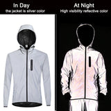 WOSAWE Men's Fully Reflective Jacket Outdoor Lightweight Windbreaker MTB Bike Hooded Rain Jacket Running Fishing Cycling Coat
