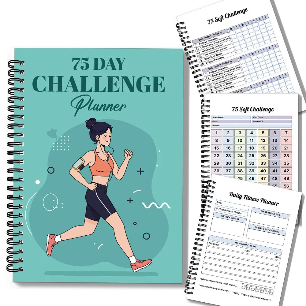 1PC 75-Day Challenge Fitness Planner Notebook, Track Habits, Meals, Mood, and Workouts, Daily Wellness Journal for Health & Disc