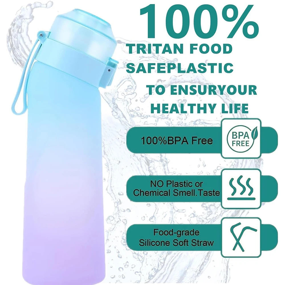 650ML Sports Air Water Bottle BPA Free, Fruit Scent Pods Air Flavor Caps,Leak Proof Sports Water Cup for Outdoor Running Gym