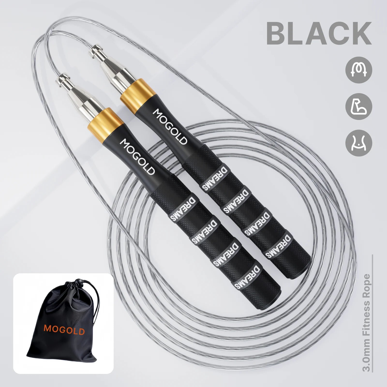 MOGOLD Professional Wear-resistant PVC Jump Rope – Non-slip Silicone Handles, Aluminum Alloy Shaft & High-speed Silent Bearings